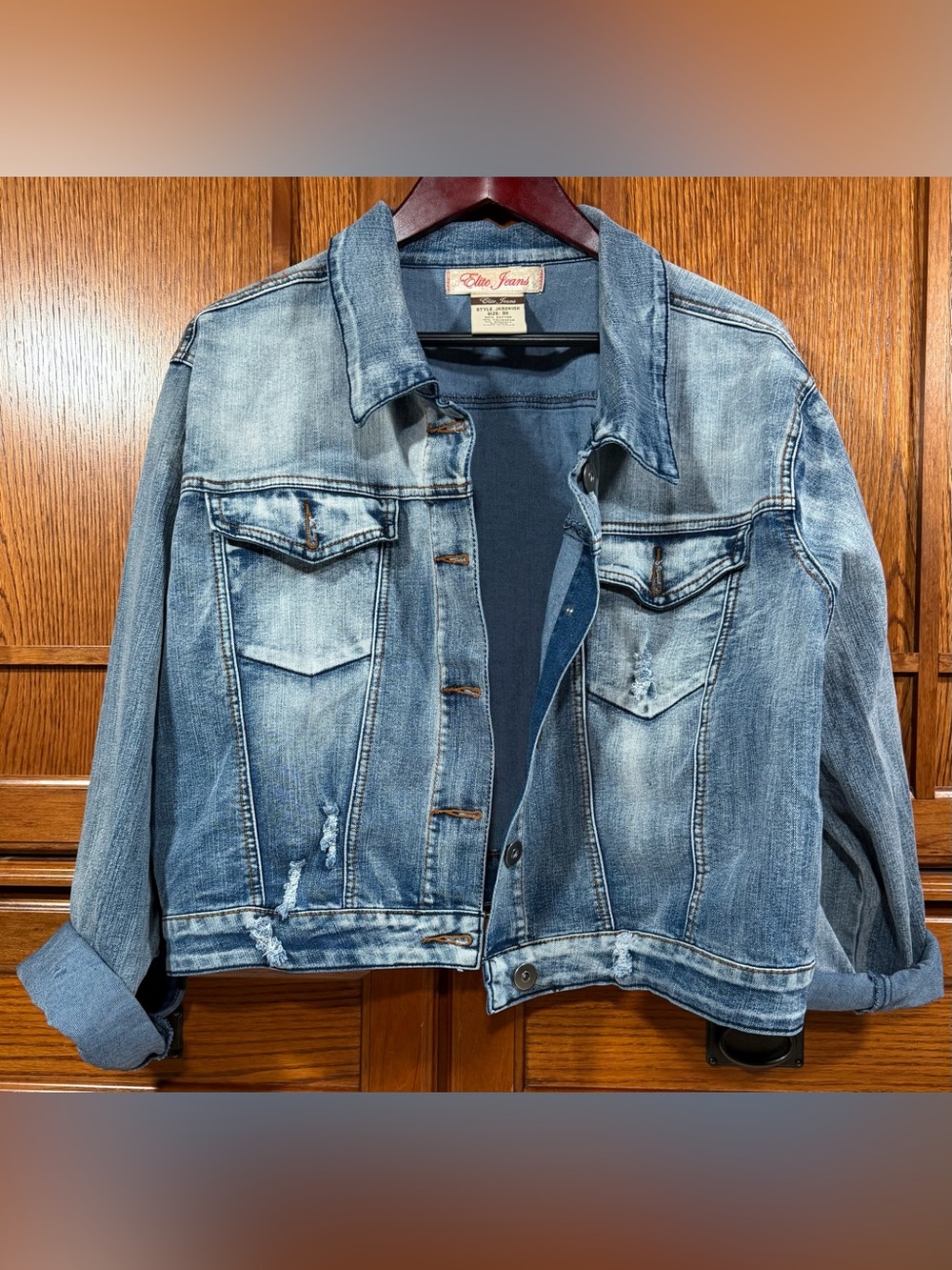 Elite Jeans Light Wash Distressed Denim Trucker Jacket McBling Curvy Edgy Y2K